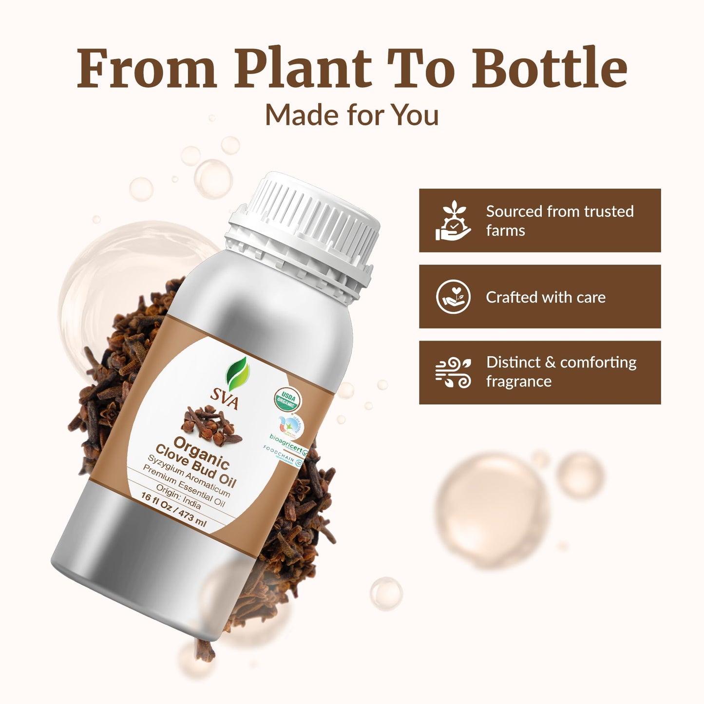 SVA Clove Bud Essential Oil Organic – 16oz | 100% Natural Clove Oil for Diffuser, Hair, Skin & Massage