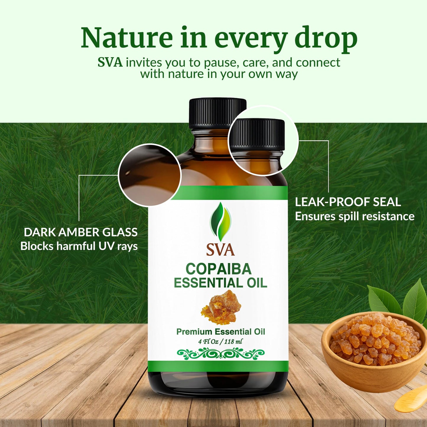 SVA Copaiba Essential Oil – 4oz | 100% Natural Copaiba Oil for Diffuser, Skin & Hair