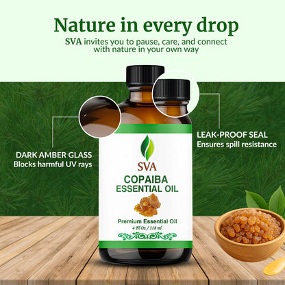 SVA Copaiba Essential Oil – 4oz | 100% Natural Copaiba Oil for Diffuser, Skin & Hair