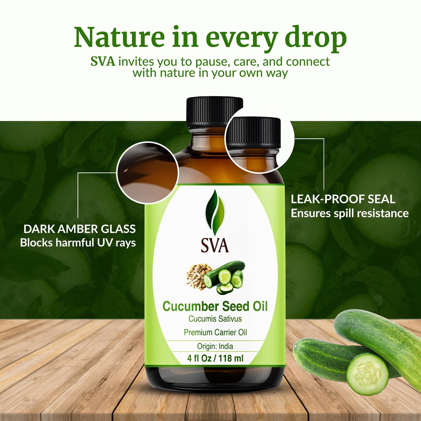 SVA Cucumber Seed Oil 4oz – 100% Natural Cold-Pressed Carrier Oil with Dropper