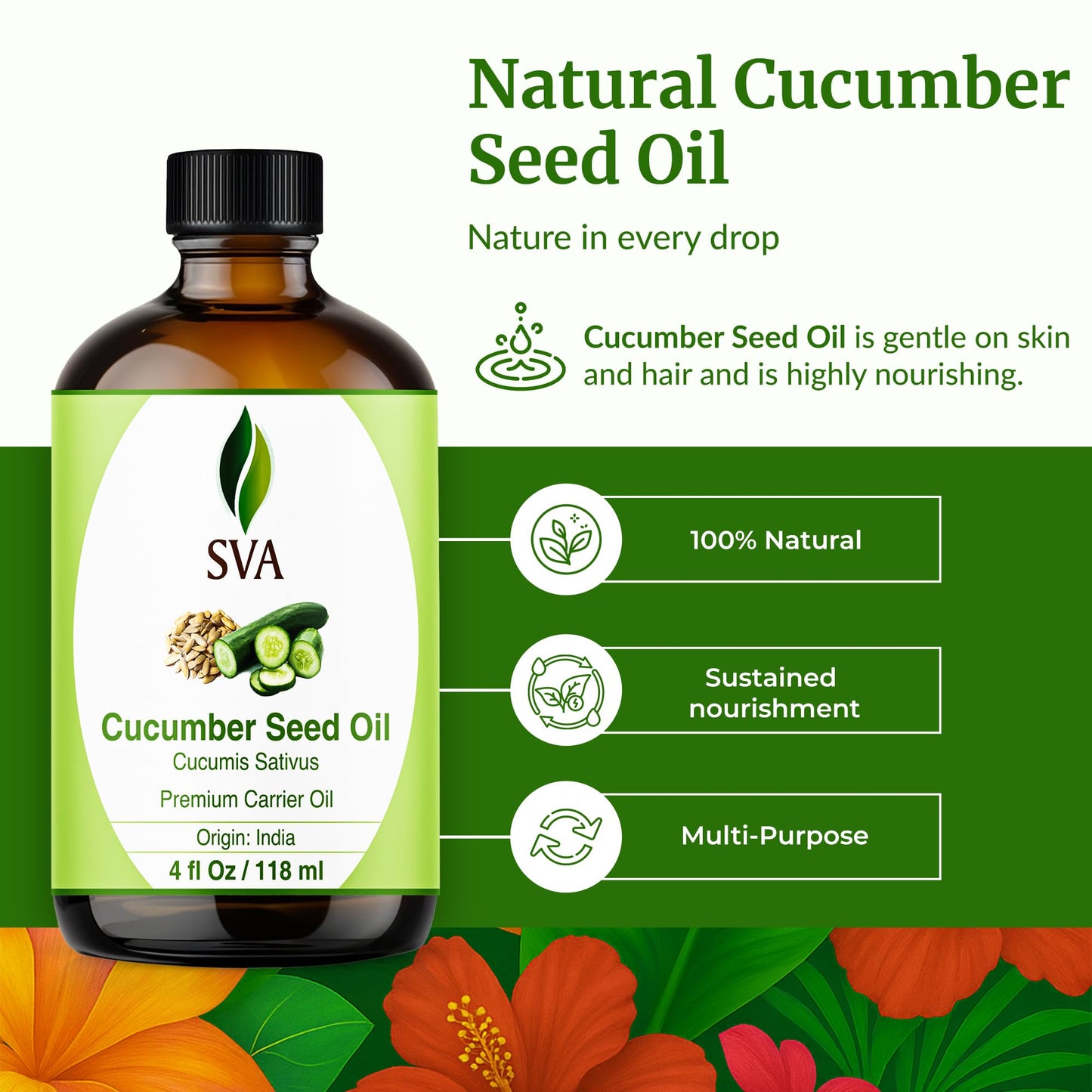 SVA Cucumber Seed Oil 4oz – 100% Natural Cold-Pressed Carrier Oil with Dropper