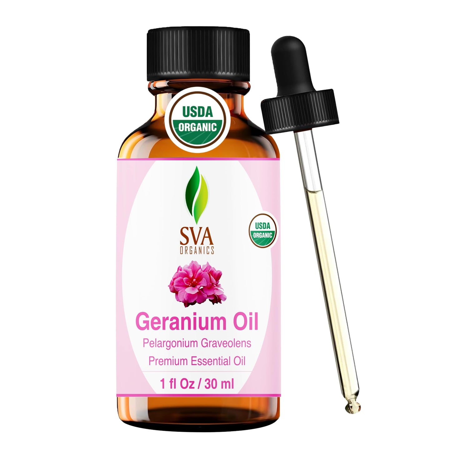 SVA Geranium Essential Oil Organic – 1 Fl Oz | 100% Natural, Diffuser, Skin & Hair Care