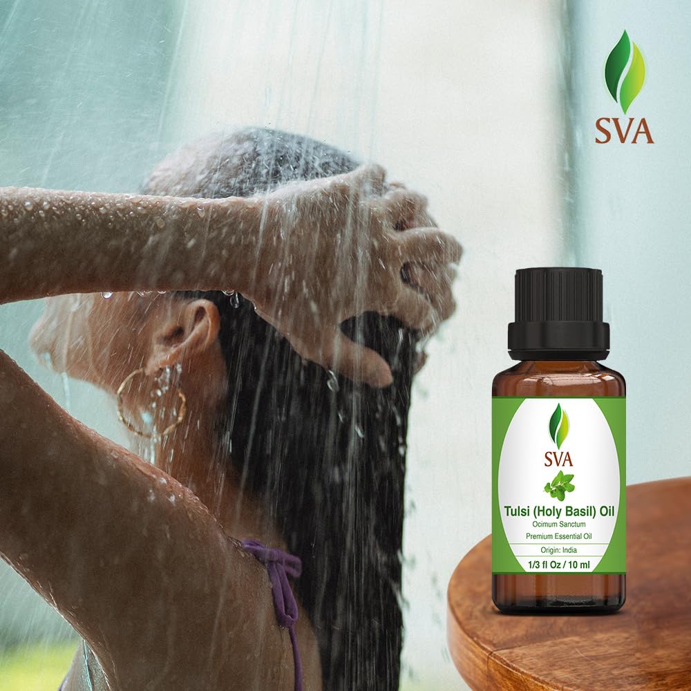 SVA Holy Tulsi Essential Oil – 1/3 oz | 100% Natural Tulsi Oil for Diffuser, Hair, Skin & Aromatherapy