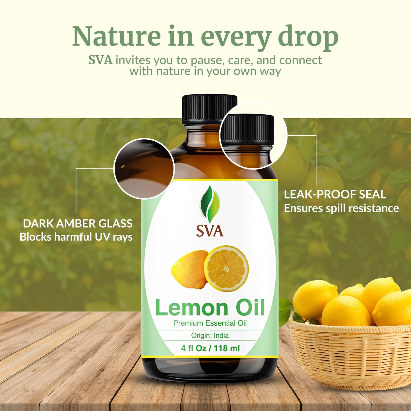 SVA Lemon Essential Oil - 4 oz | 100% Natural, with Dropper