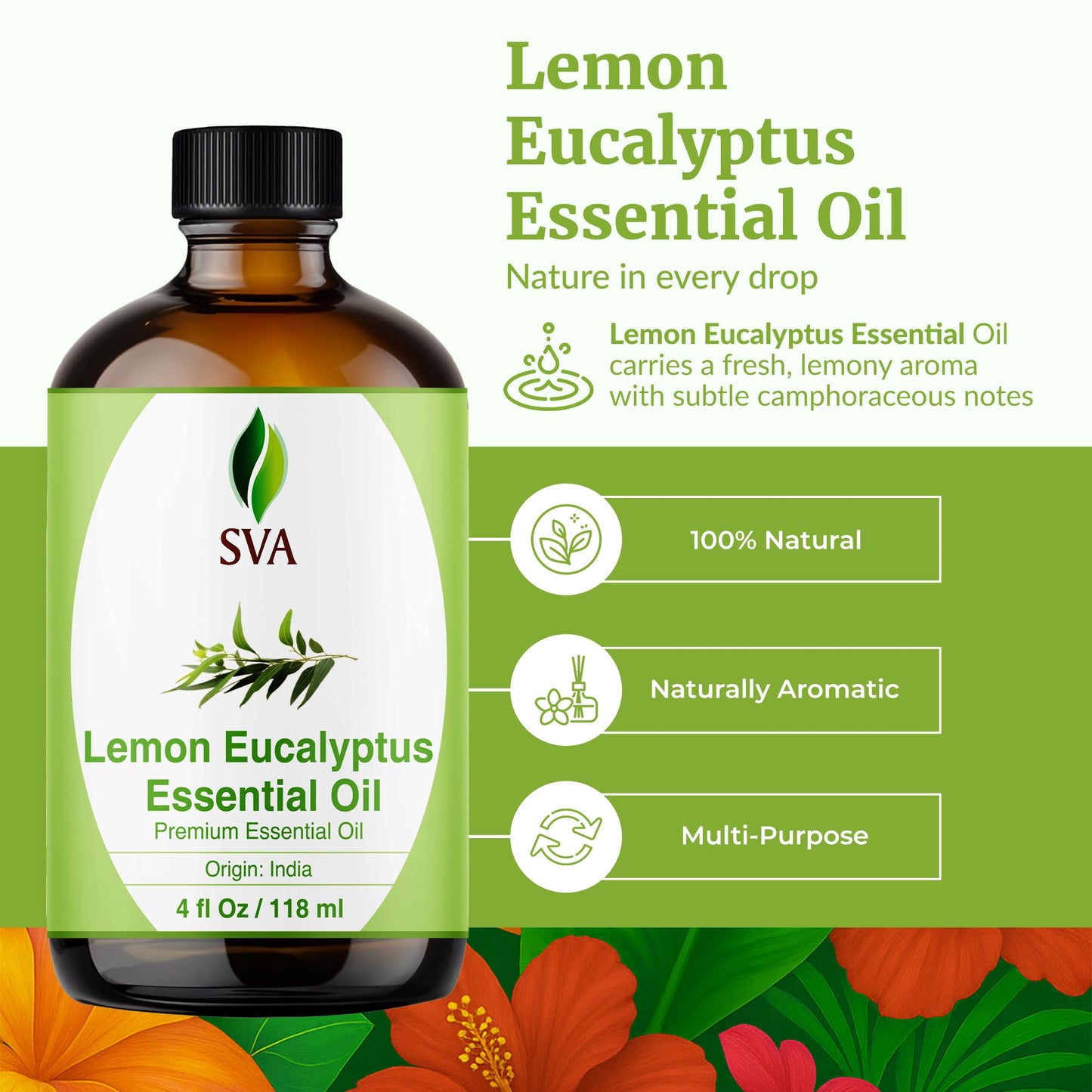 SVA Lemon Eucalyptus Essential Oil – 4 oz | 100% Natural Citriodora, Dropper