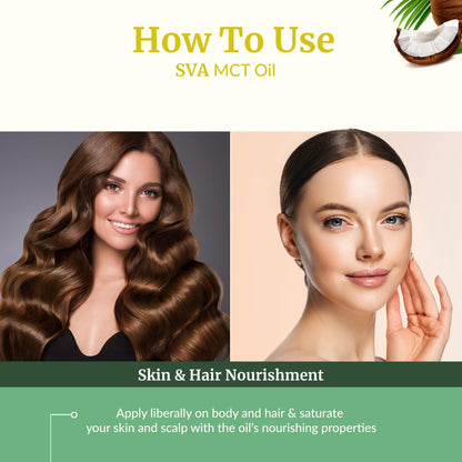 SVA MCT Oil Organic - 16oz Cold-Pressed Carrier Oil for Face, Skin & Hair