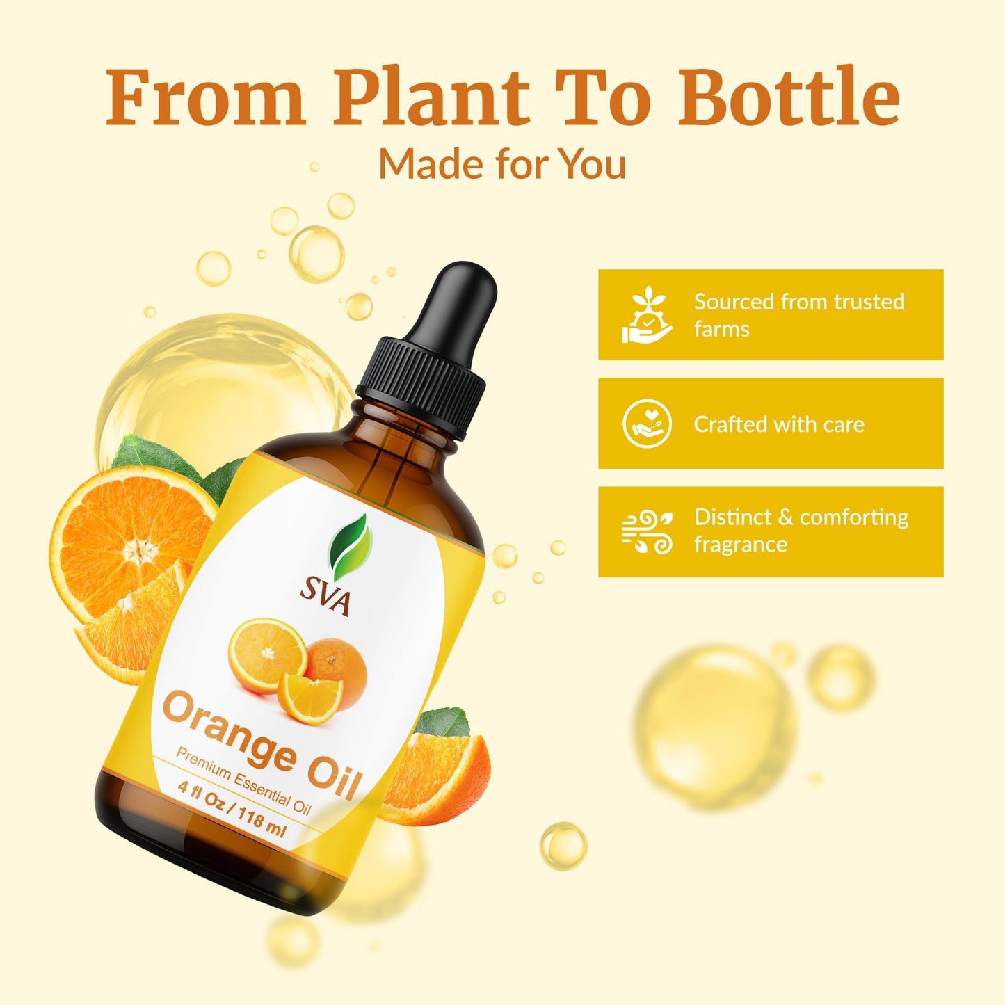 SVA Orange Essential Oil – 4 Fl Oz – 100% Natural Orange Oil with Dropper