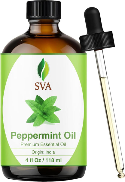 SVA Peppermint Essential Oil – 4 Fl Oz – 100% Natural for Diffuser, Hair, Skin & Aromatherapy