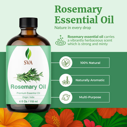 SVA Rosemary Essential Oil – 4 Oz | 100% Natural, Dropper