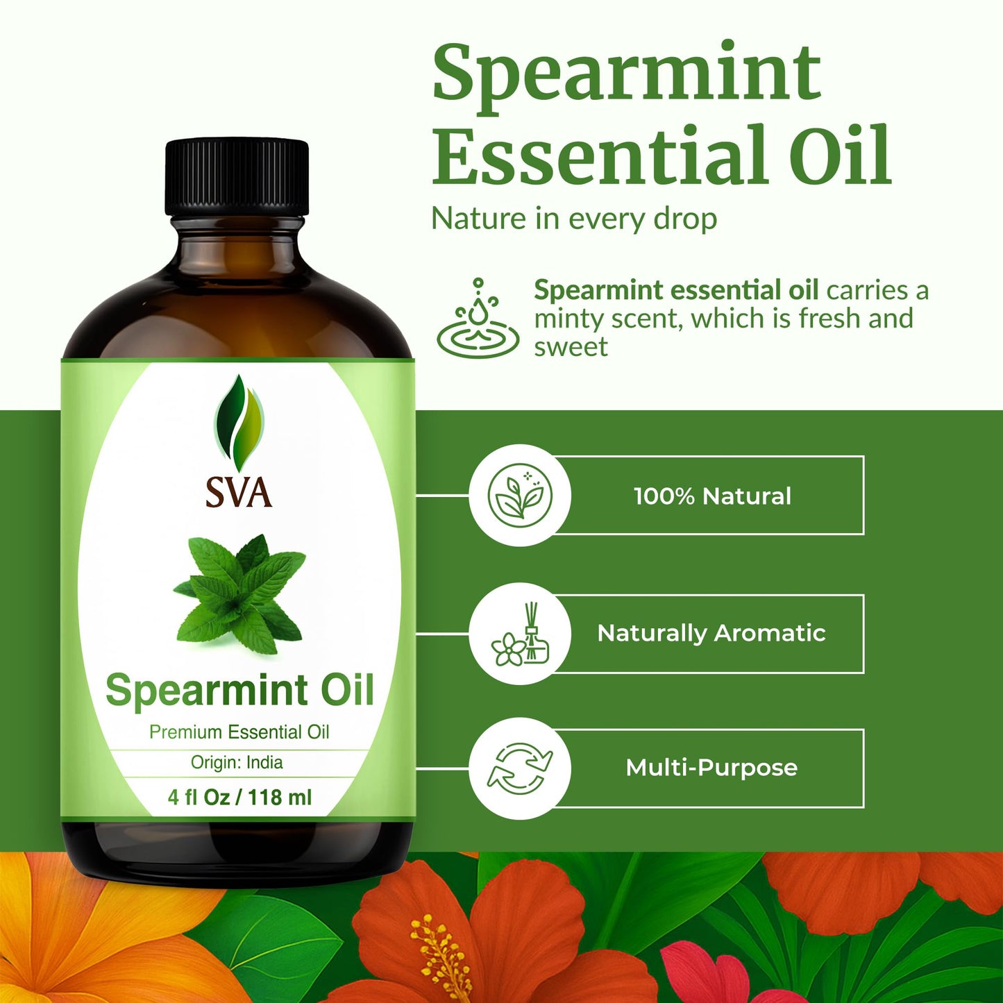 SVA Spearmint Essential Oil – 4oz, 100% Natural, Diffuser & Skin Care
