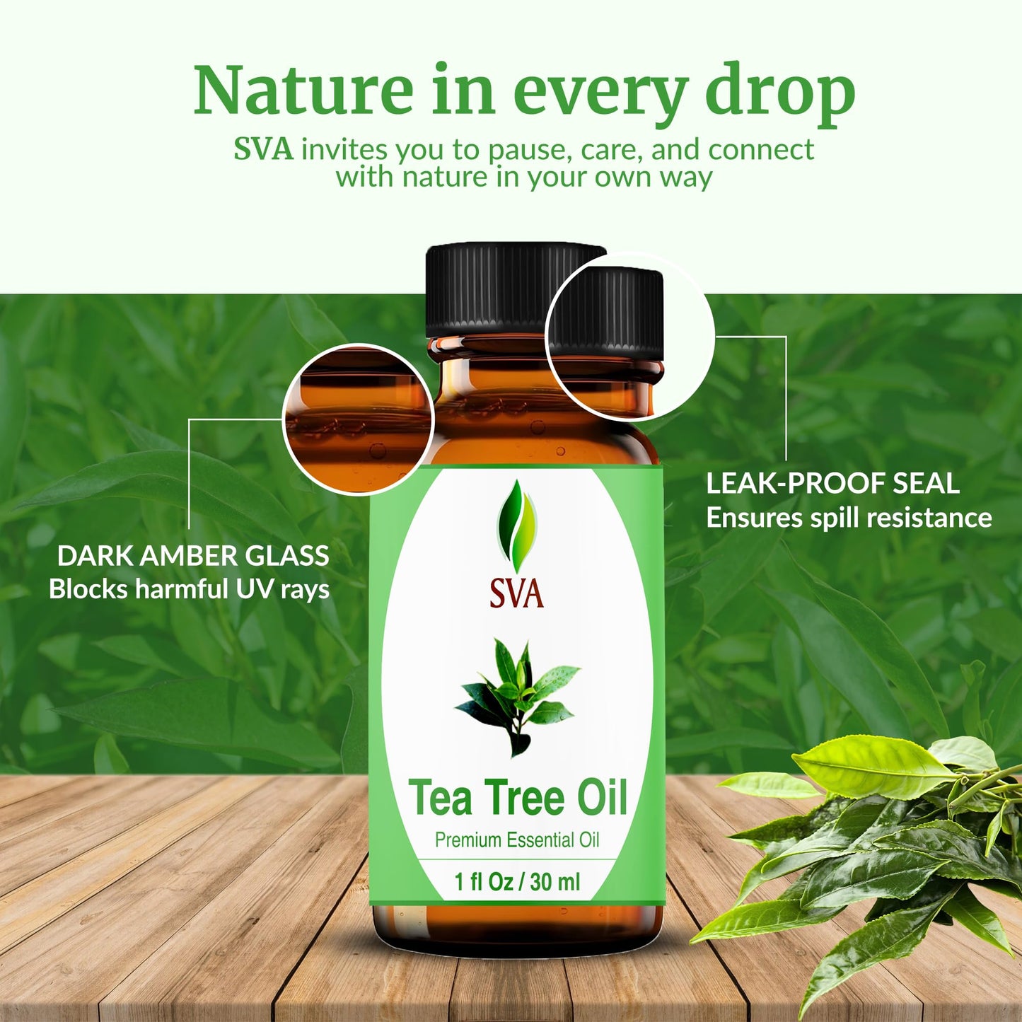 SVA Tea Tree Essential Oil 1oz – 100% Natural | Diffuser, Hair & Skin Care
