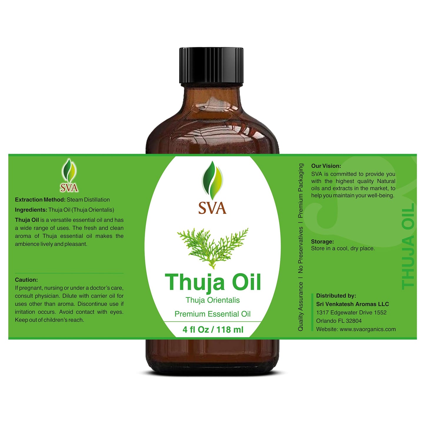 SVA Thuja Essential Oil – 4 Oz | 100% Natural Thuja Oil for Diffuser, Skin & Hair