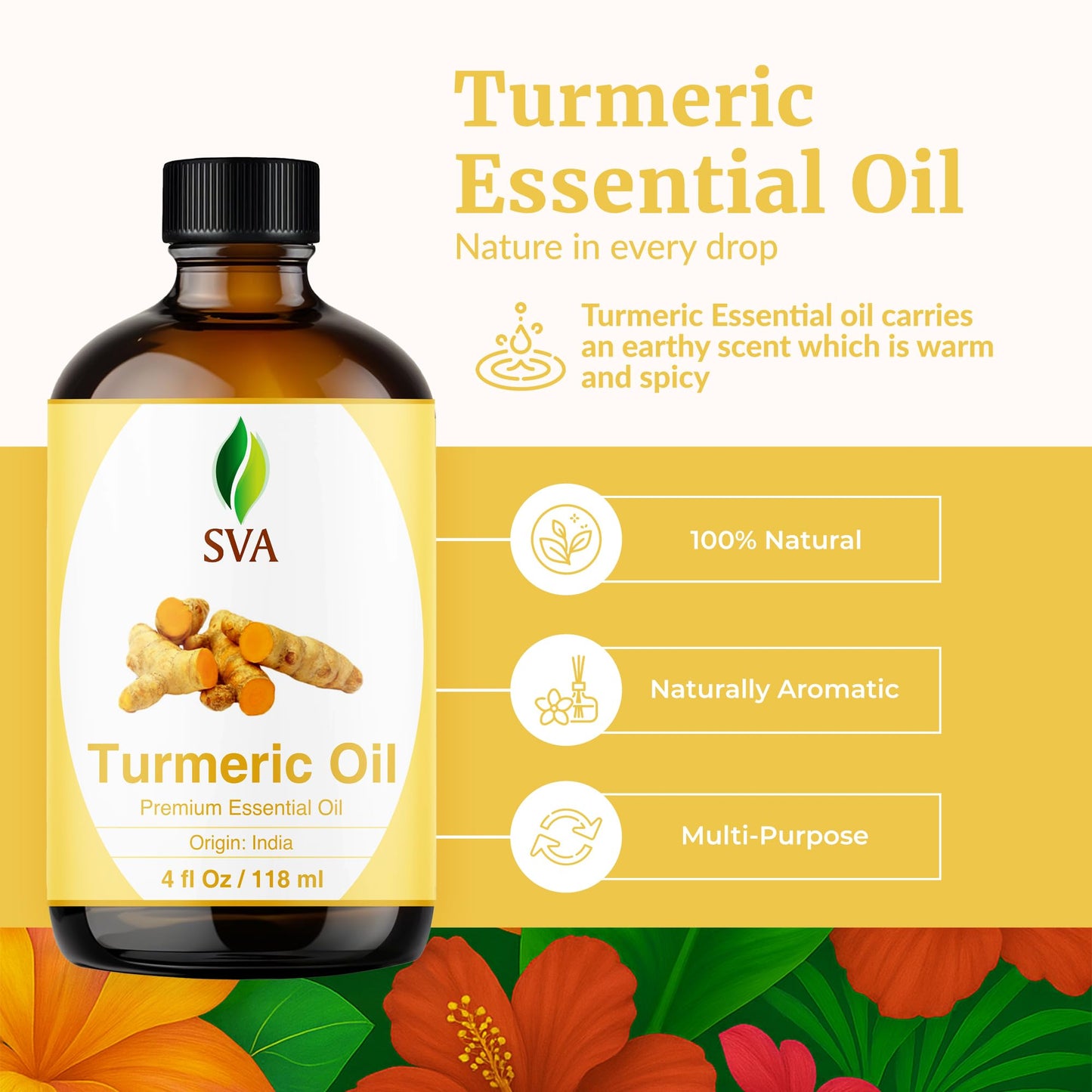 SVA Turmeric Essential Oil – 4 oz – 100% Natural – Diffuser, Skin & Hair Care
