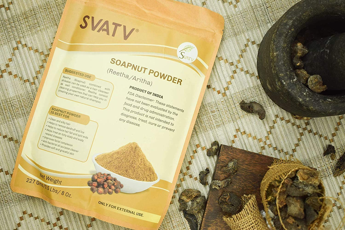 SVATV Soapnut Powder (Reetha) - Natural Hair Care | Sapindus Mukorossi | 227g / 8oz
