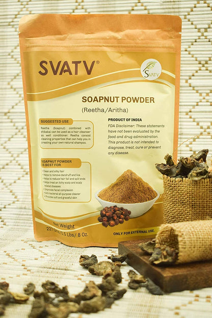 SVATV Soapnut Powder (Reetha) - Natural Hair Care | Sapindus Mukorossi | 227g / 8oz