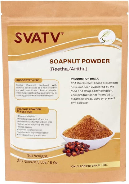 SVATV Soapnut Powder (Reetha) - Natural Hair Care | Sapindus Mukorossi | 227g / 8oz