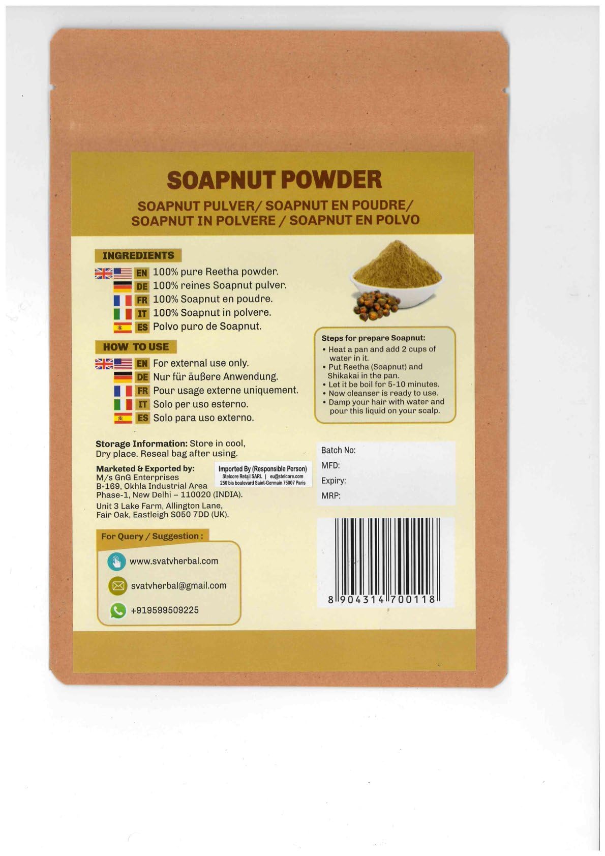 SVATV Soapnut Powder (Reetha) - Natural Hair Care | Sapindus Mukorossi | 227g / 8oz