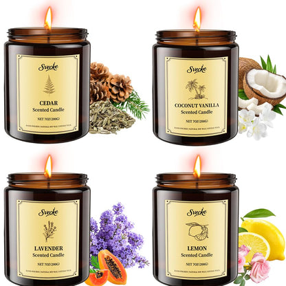 SVECKE 4 Pack 28oz Scented Candles – Coconut Vanilla, Cedar, Lemon, Lavender | Soy Wax Jar Gift Set