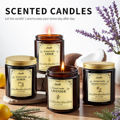 SVECKE 4-Pack 28oz Scented Soy Candles – Lemon, Lavender, Sage & Citrus, Fireside | Gift Set