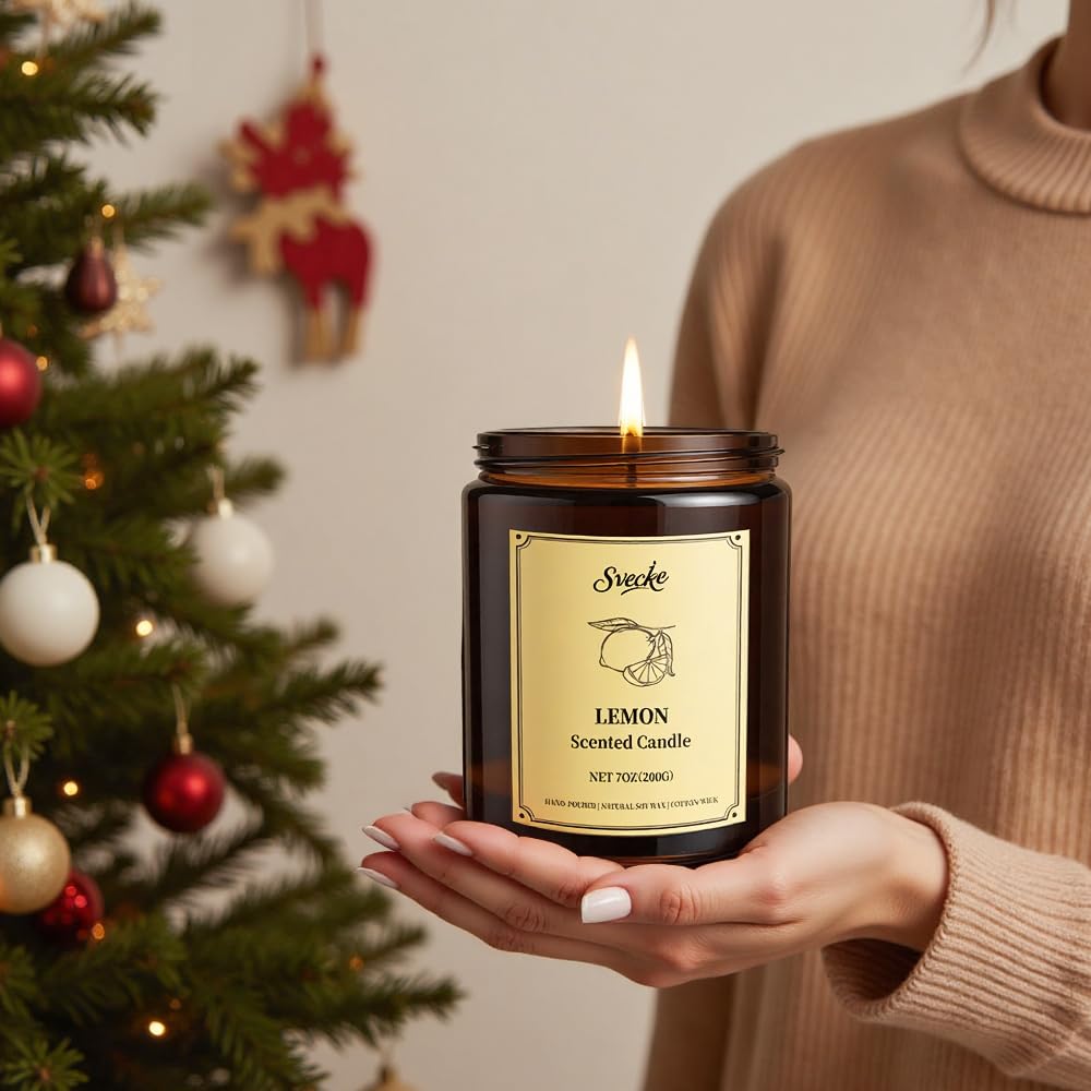SVECKE 4-Pack 28oz Scented Soy Candles – Lemon, Lavender, Sage & Citrus, Fireside | Gift Set