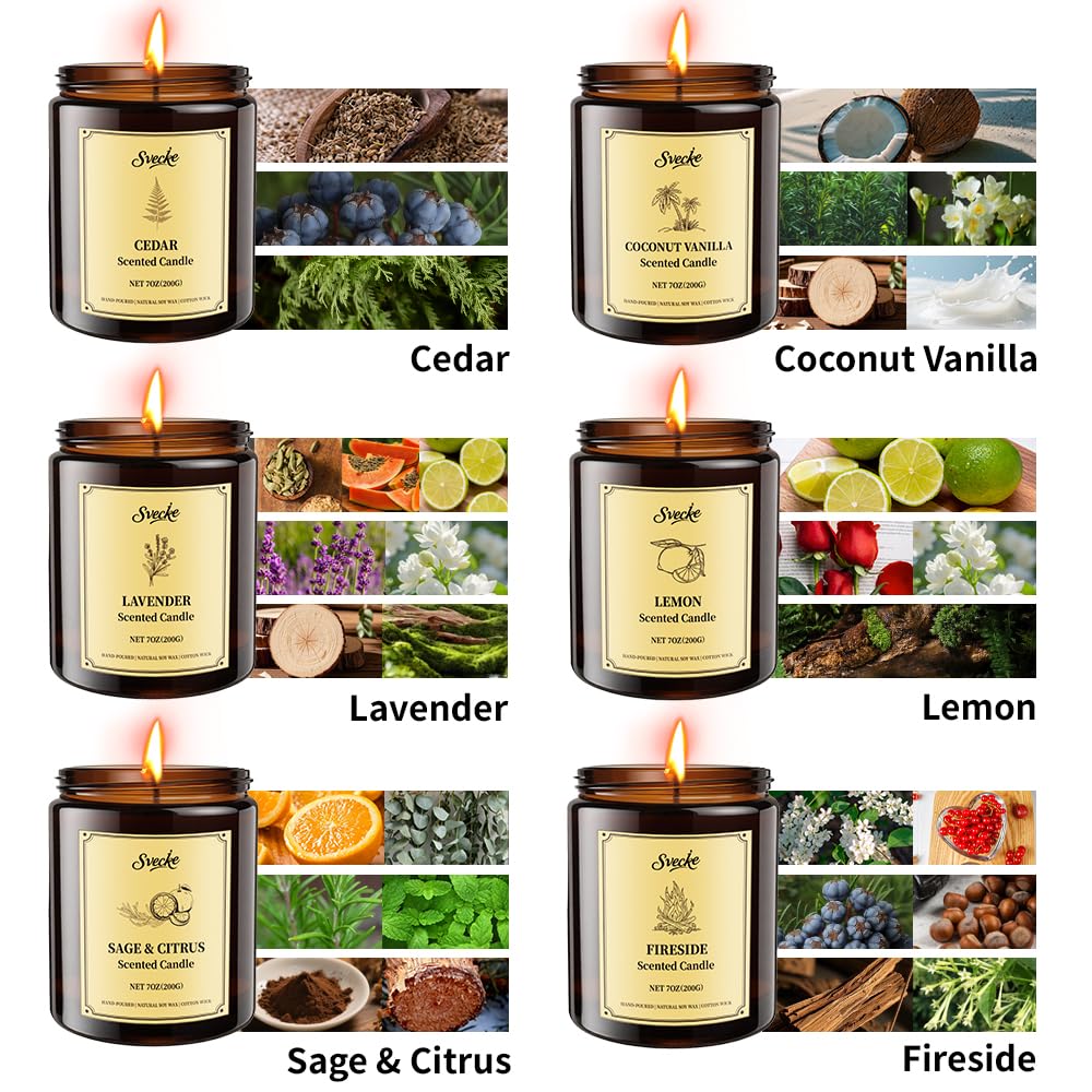 SVECKE 6 Pack 42oz Fall Scented Soy Candles – Aromatherapy Gift Set