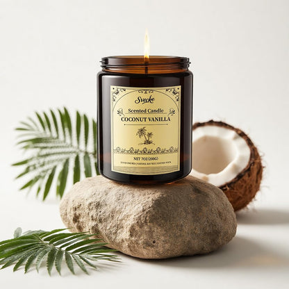 SVECKE Coconut Vanilla Scented Candles - 7oz Soy Wax Jar, Long-Lasting Aromatherapy