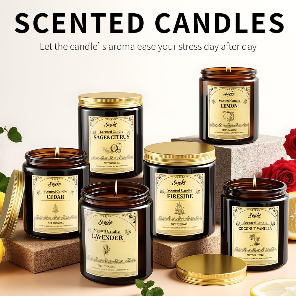 SVECKE Fireside Scented Candles - 7oz Soy Wax Candle | Long Lasting Aromatherapy Gift