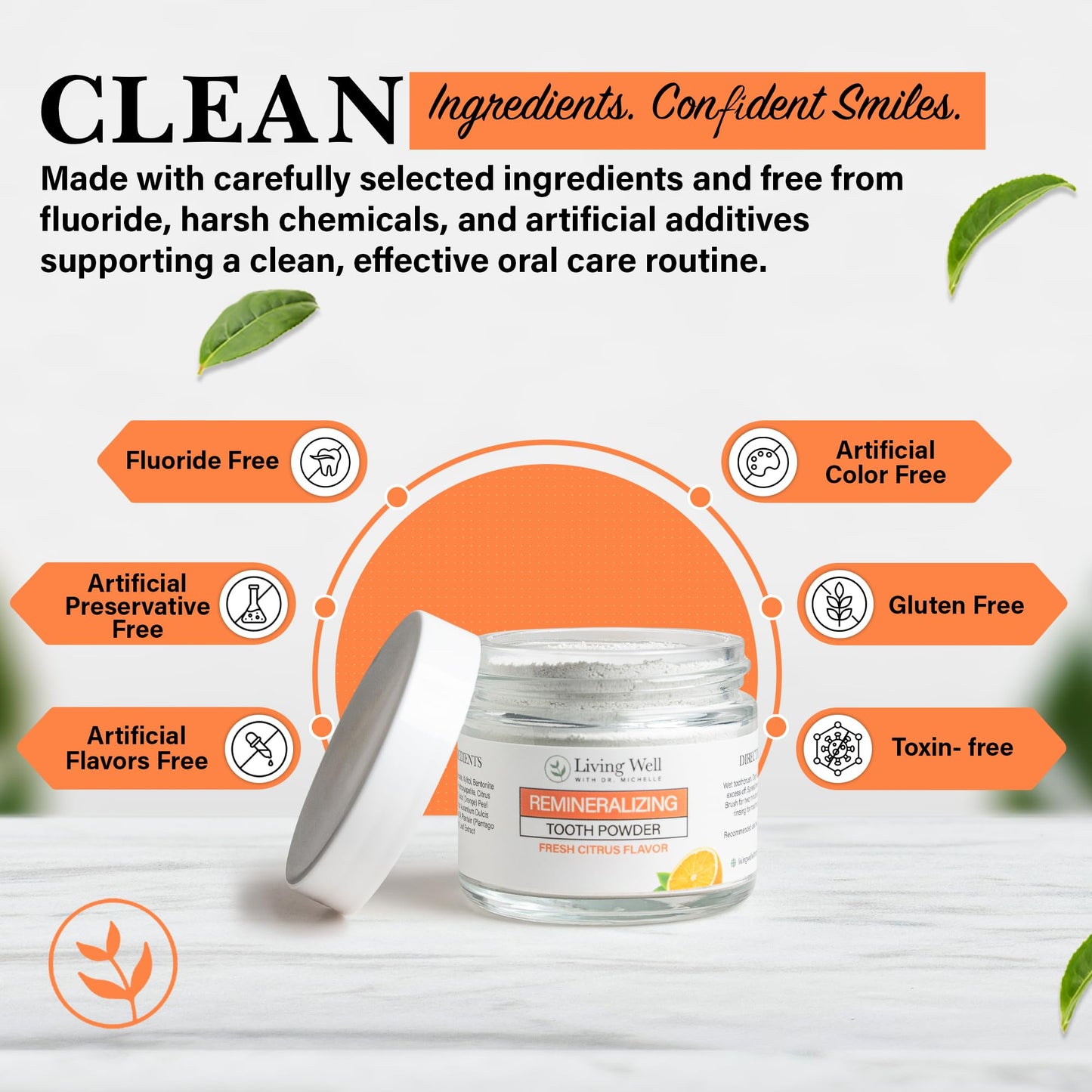 Fresh Citrus Remineralizing Tooth Powder – Fluoride-Free, Hydroxyapatite for Enamel Support