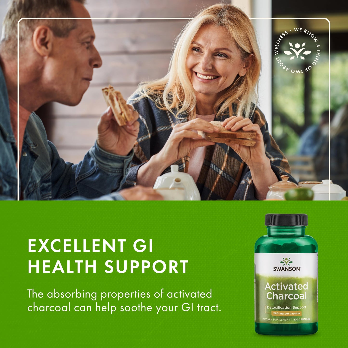 Swanson Activated Charcoal - Natural Supplement Supporting Healthy Absorption - Helps w/Bloating & Maintaining Bowel Regularity - (120 Capsules, 520mg per Serving)