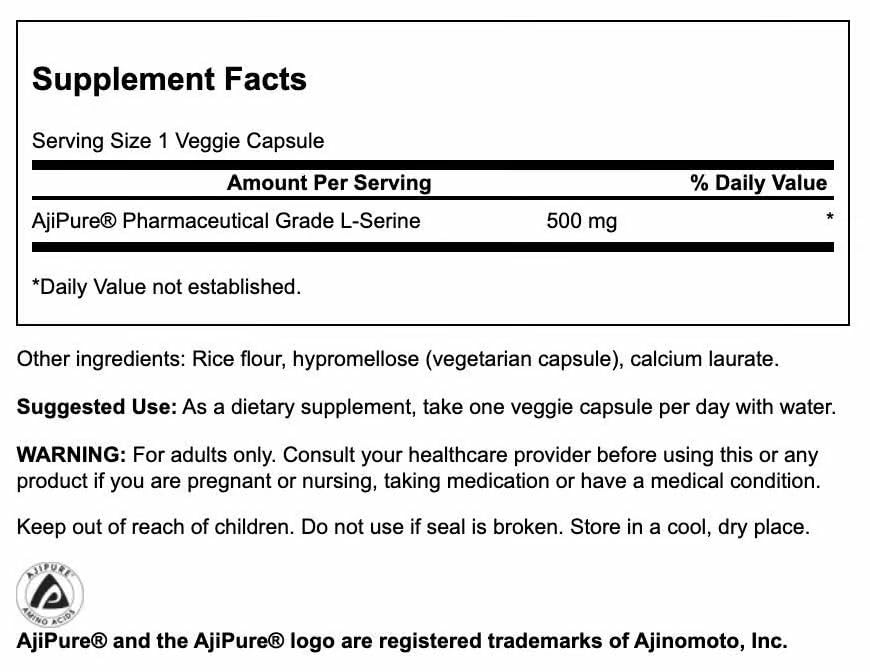 Swanson Ajipure L-Serine – Brain Health & Nervous System Support – 60 Veggie Capsules, 500mg Each (3 Pack)