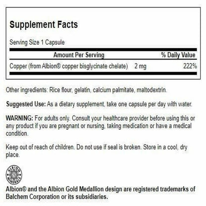 Swanson Albion Chelated Copper 2 mg – 60 Capsules