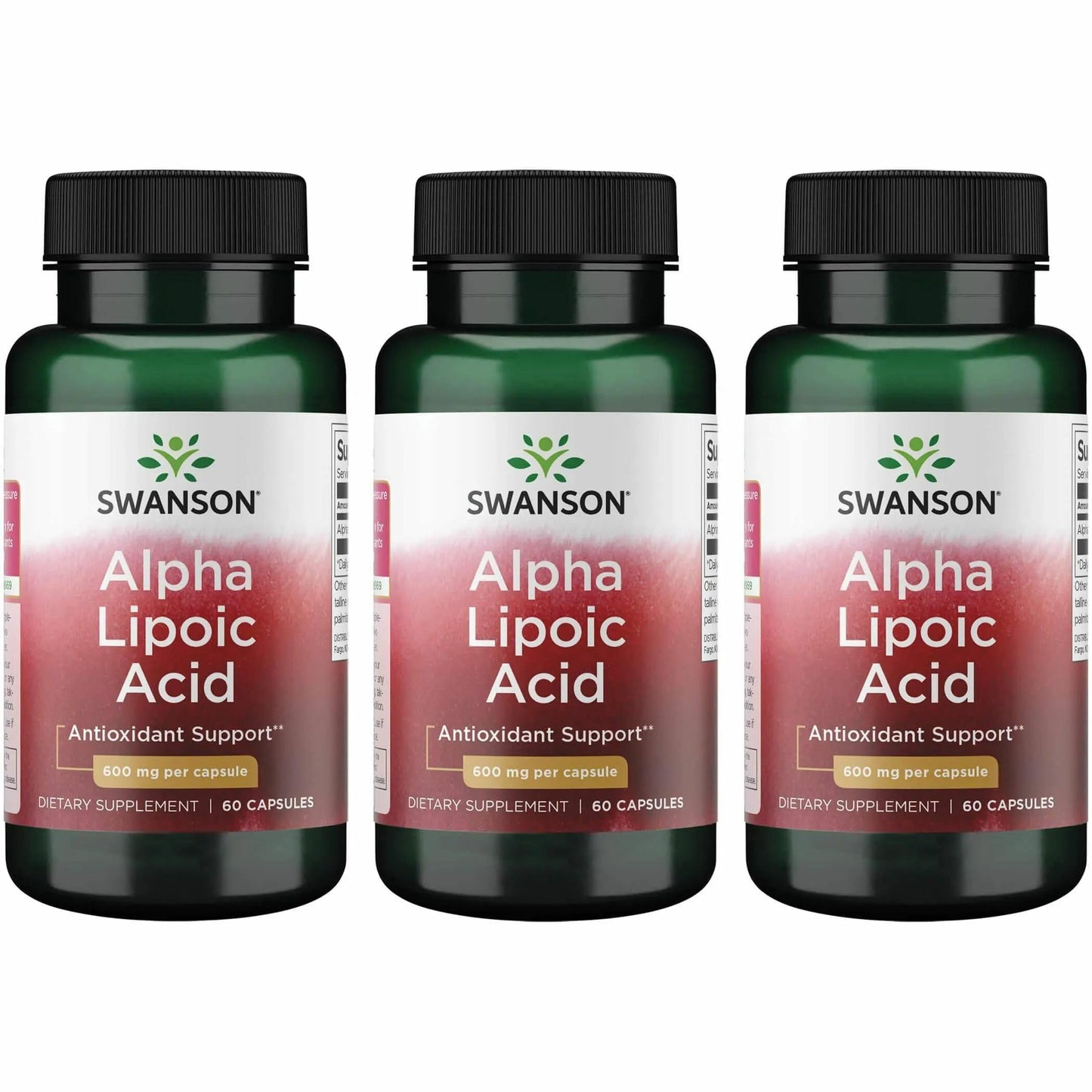 Swanson Alpha Lipoic Acid - 600 mg per Capsule (60 Capsule) - 3 Pack | Natural Blood Pressure Support & Carbohydrate Metabolism