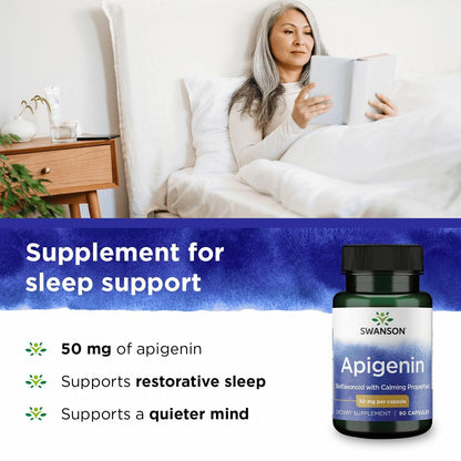 Swanson Apigenin-Bioflavonoid Supplement — Prostate & Sleep Support, 90 Caps, 50 mg Each (4 Pack)