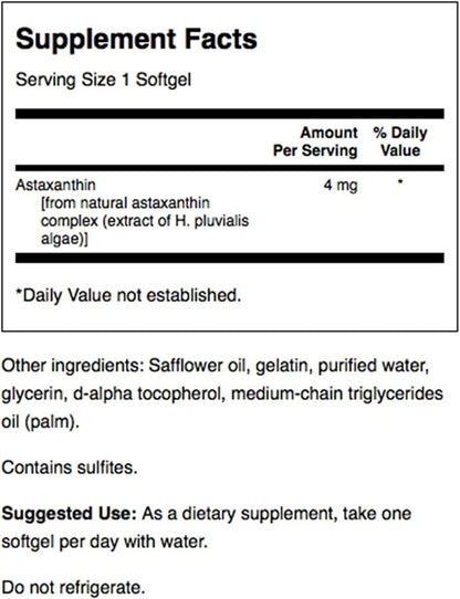 Swanson Astaxanthin 4 mg – Eye Health, Vision & Skin Support (60 Softgels)