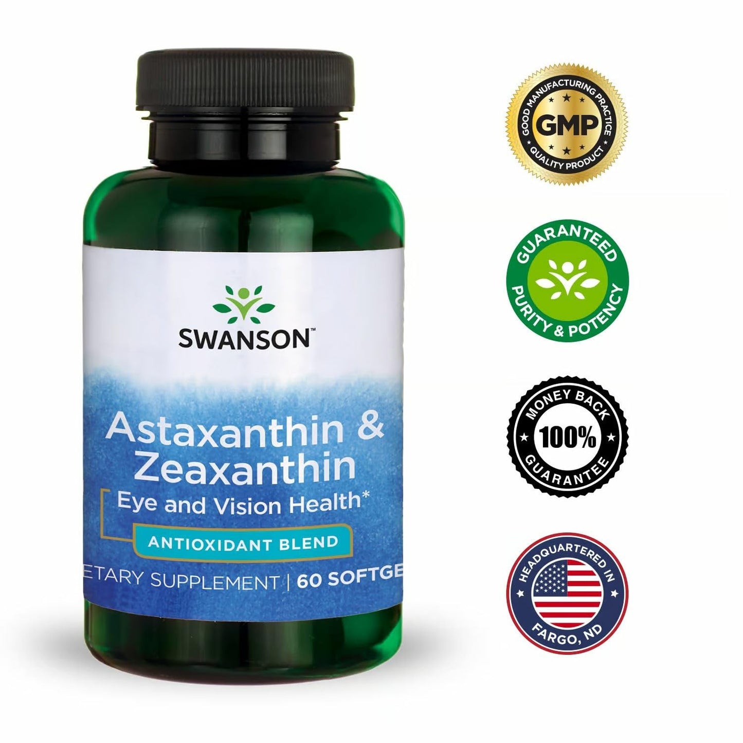 Swanson Astaxanthin & Zeaxanthin Eye Health - Vision & Skin Support (60 Softgels, 3-Pack)