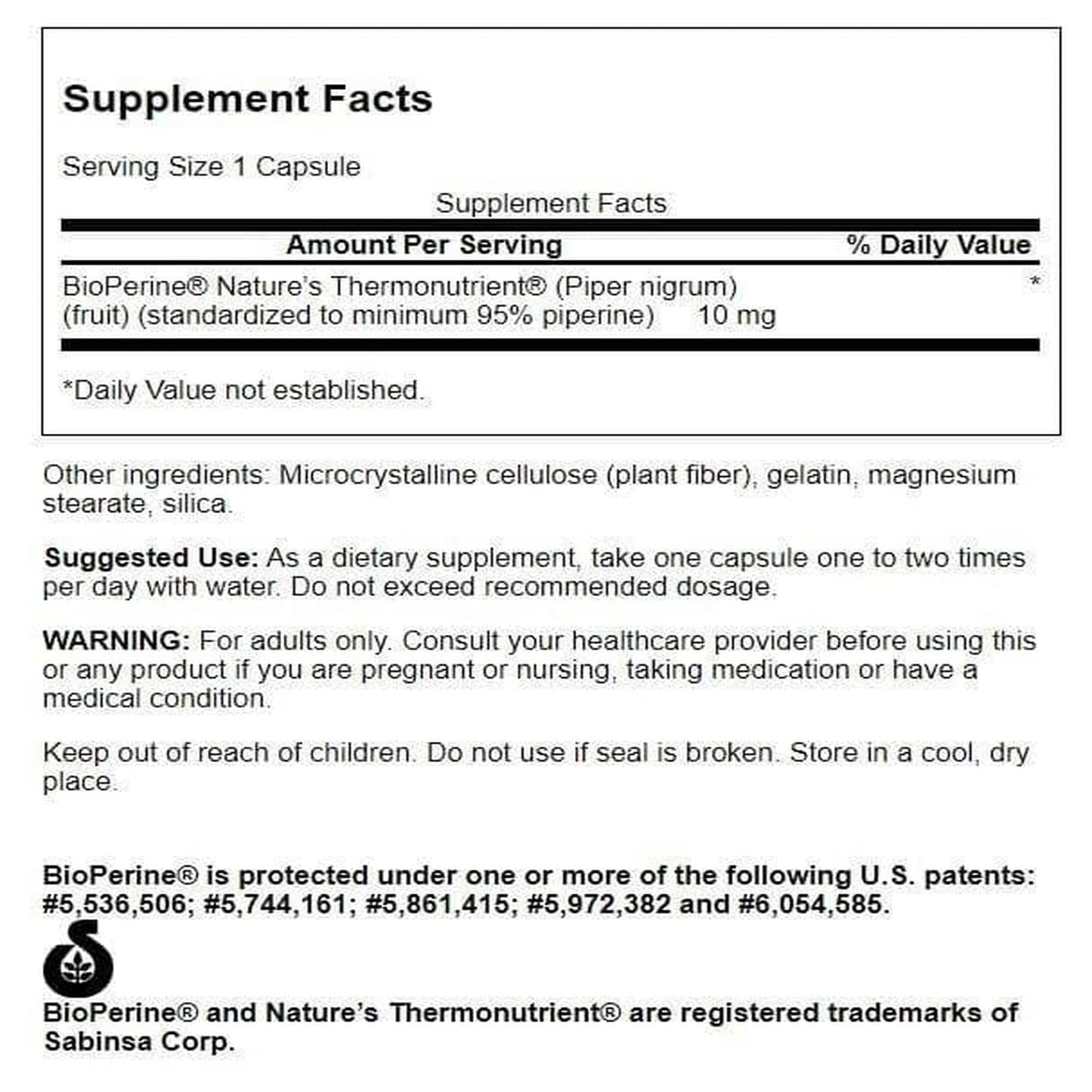Swanson Bioperine 10 mg 60 Caps (2 Pack) - Enhanced Absorption