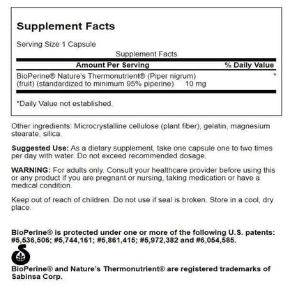 Swanson Bioperine 10 mg 60 Caps (2 Pack) - Enhanced Absorption