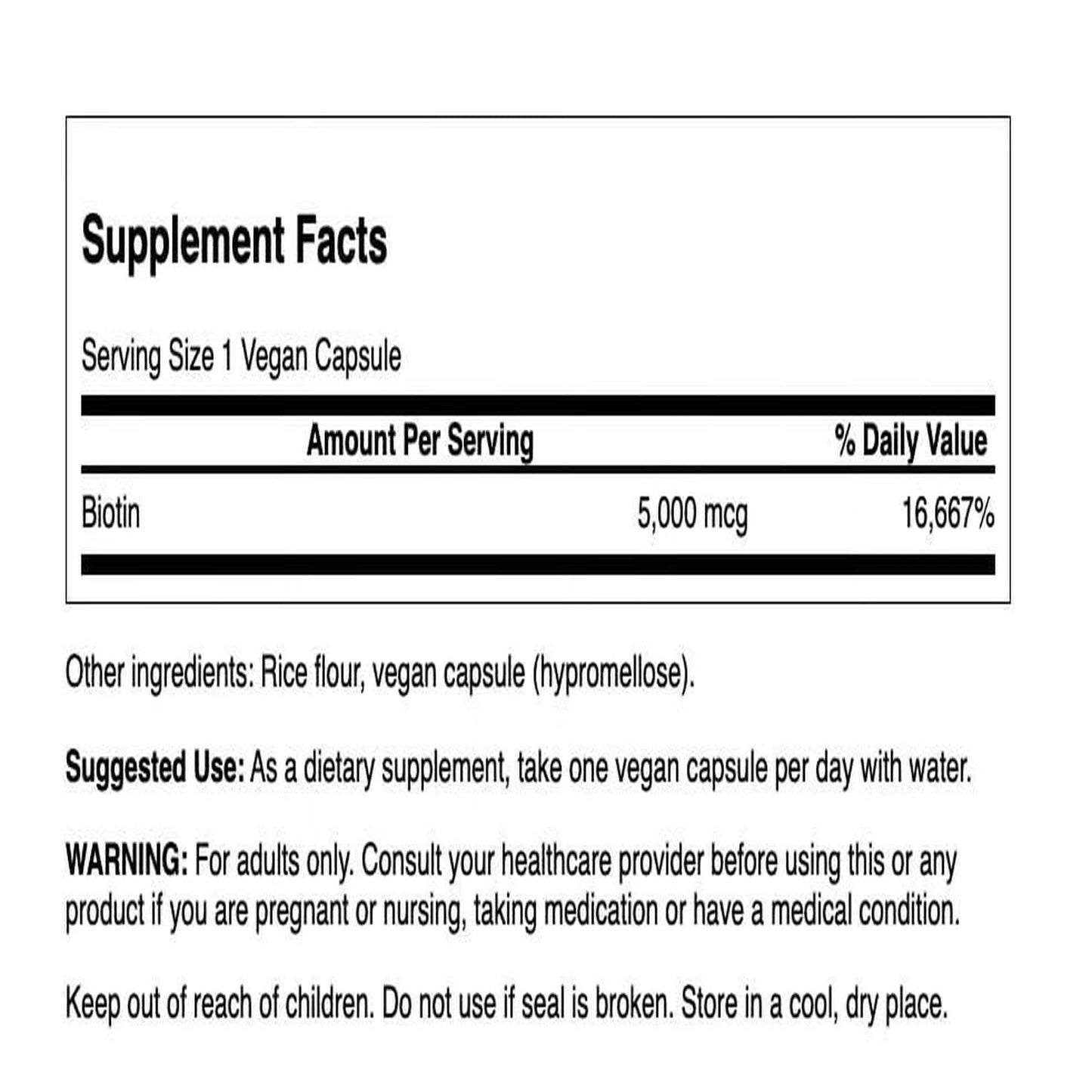 Swanson Biotin Vitamin B7 5000 mcg – 100 Capsules
