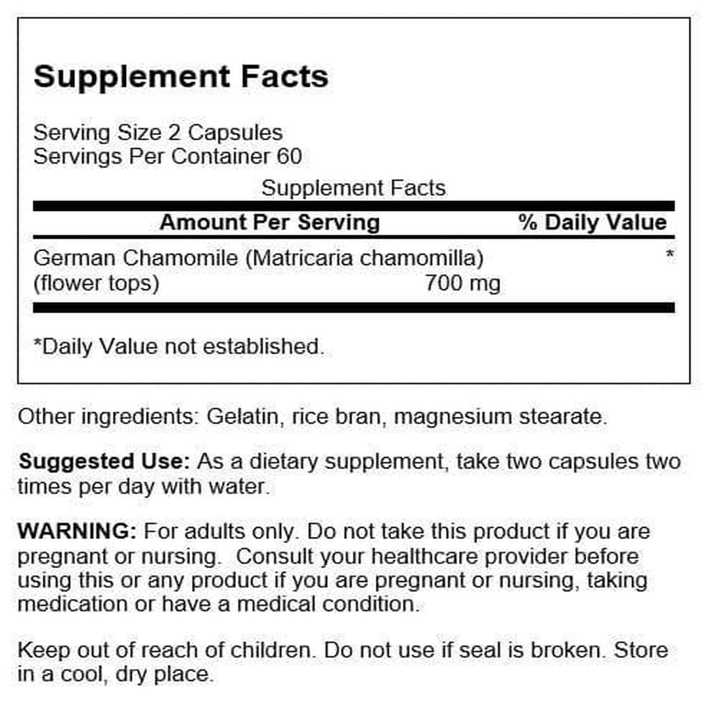 Swanson Chamomile Stress Support - German Chamomile - 120 Capsules