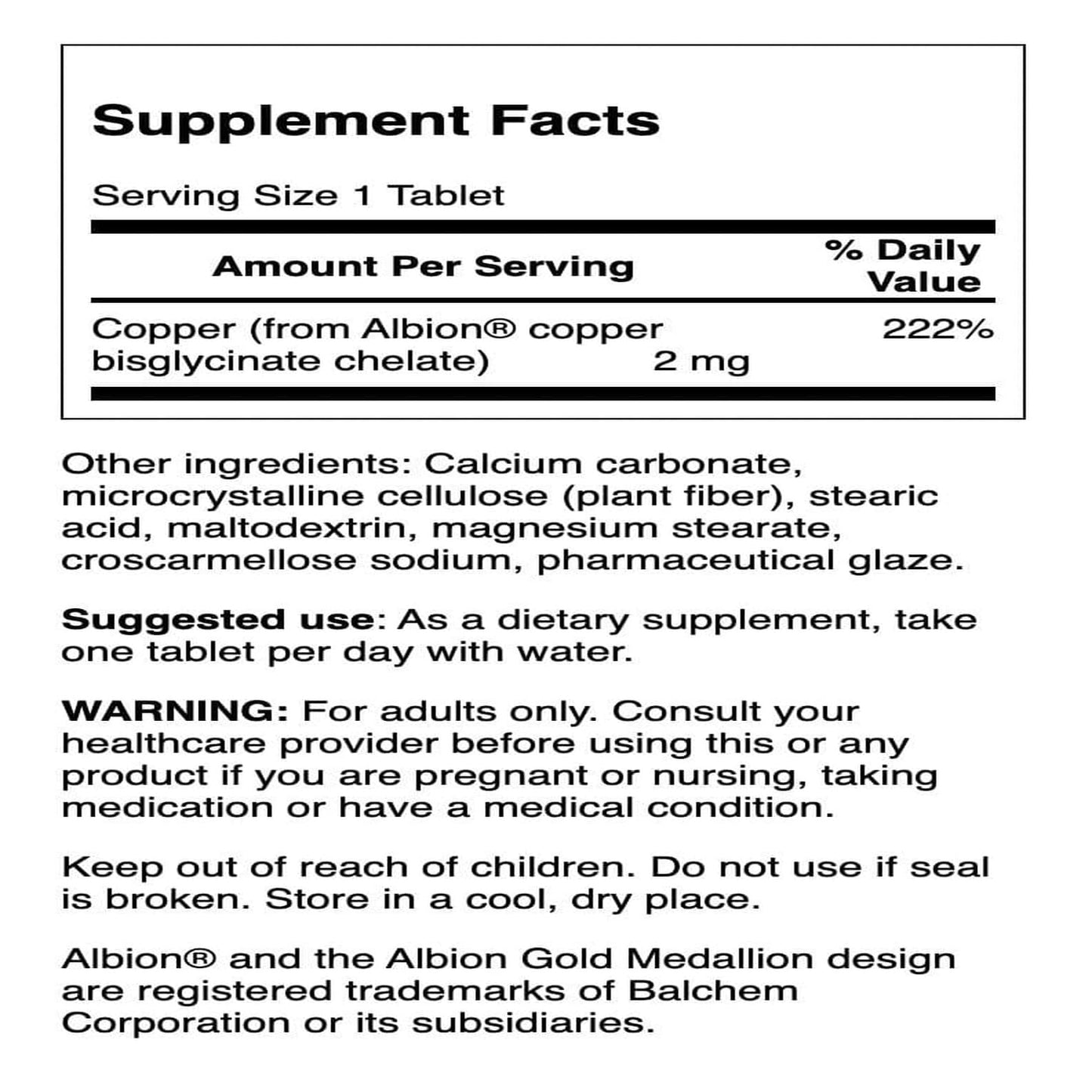 Swanson Copper Mineral Supplement - 2 mg Copper Chelate | Antioxidant & Immune Support - 300 Tablets