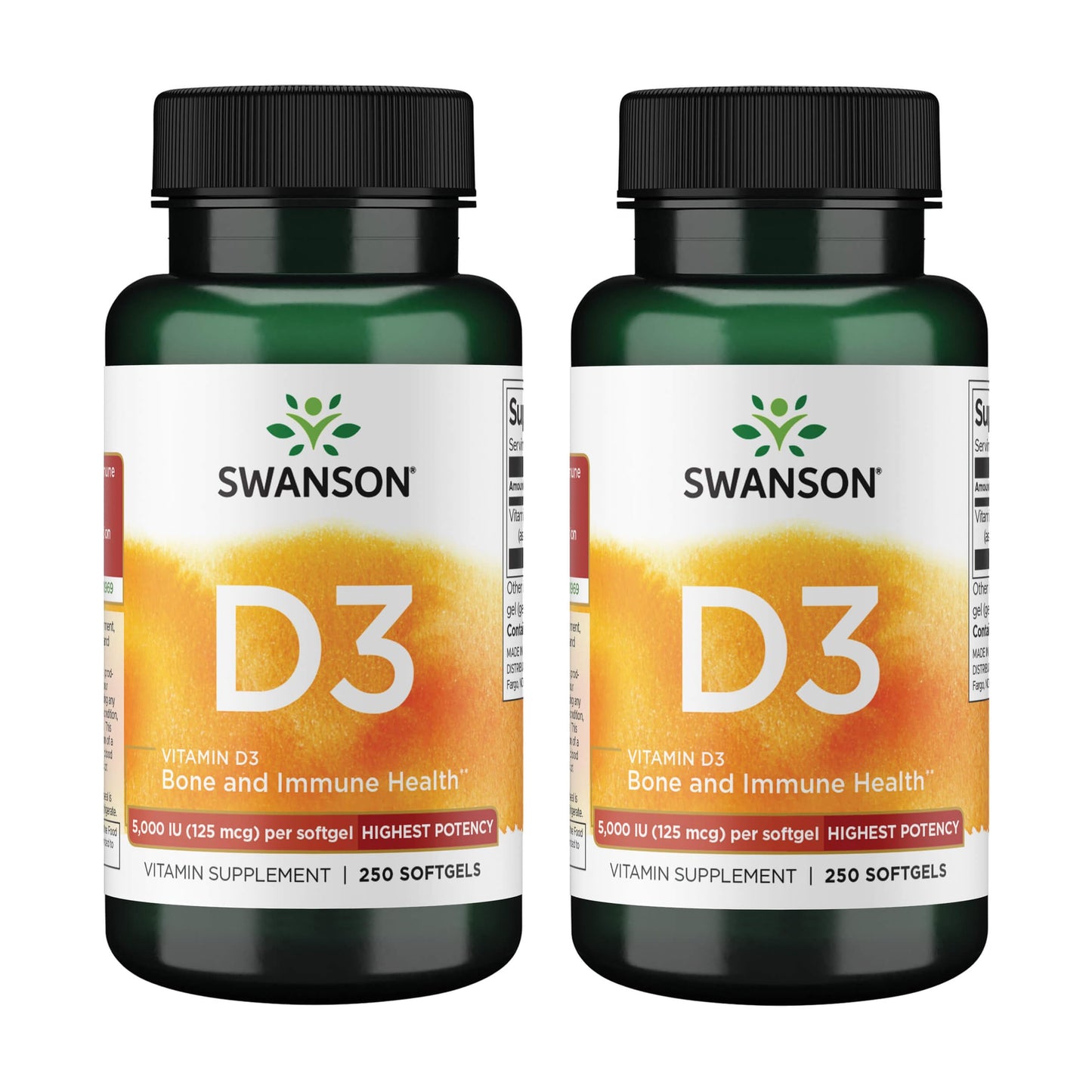 Swanson Vitamin D3 Softgels 250 Count – 2 Pack for Bone Health & Immune Support