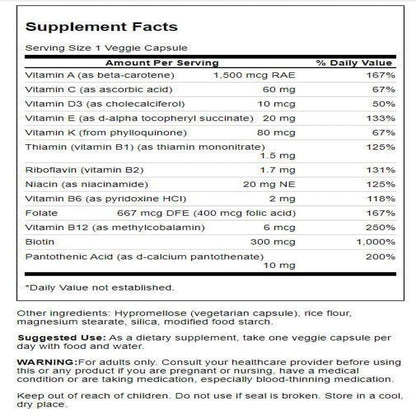 Swanson Daily Multivitamin Without Minerals - 30 Veg Capsules (Vegetarian)