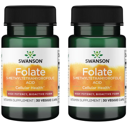 Swanson Folate 5-MTHF 800 mcg DFE – High Potency Bioactive Folate (2x30 Veg Caps)