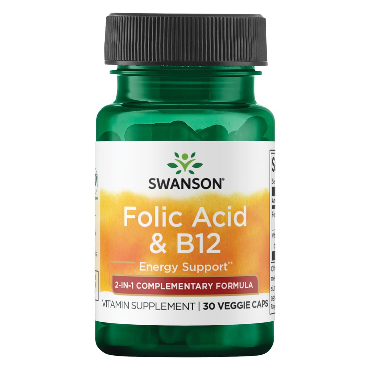 Swanson Folic Acid & Vitamin B-12 30 Veg Capsules | Vegetarian Vitamin B12 & Folate Supplement