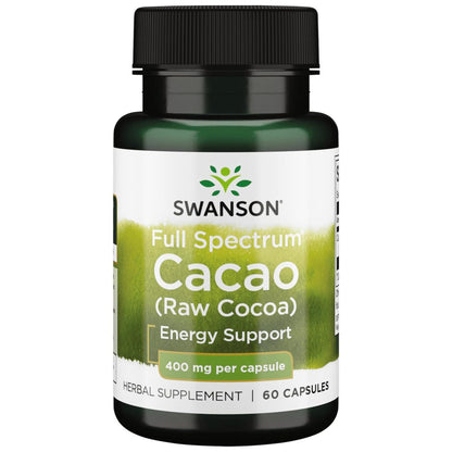 Swanson Full Spectrum Cacao (Raw Cocoa) – Herbal Energy Support, 60 Capsules (400 mg Each)