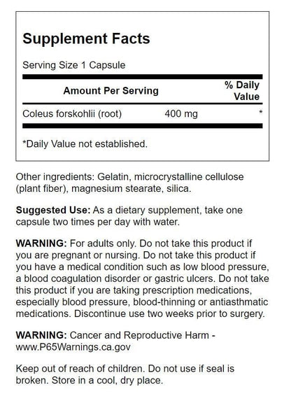 Swanson Full Spectrum Coleus Forskohlii 400 mg - 60 Capsules | Cardiovascular Support