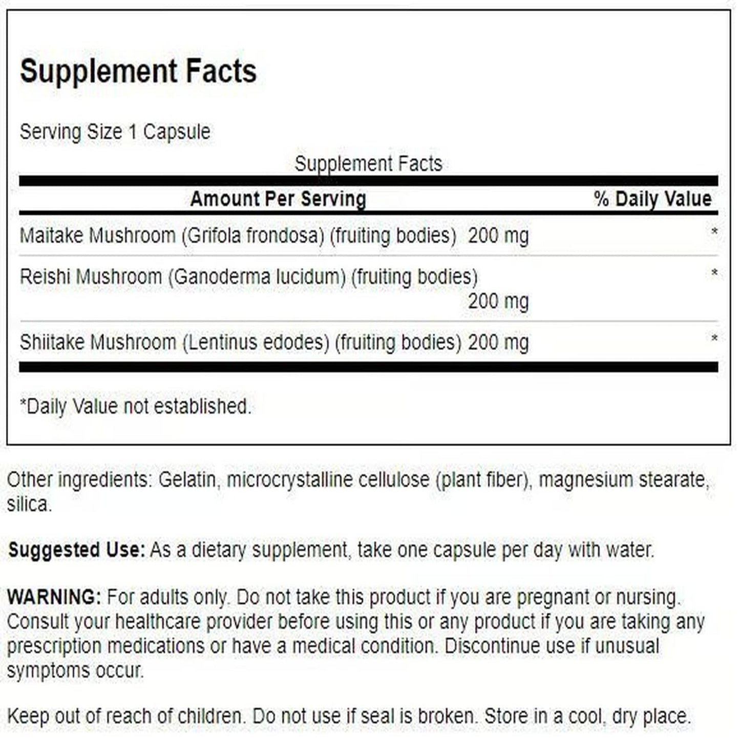 Swanson Full Spectrum Triple Mushroom Complex 60 Capsules Immune Support