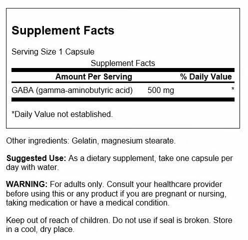 Swanson GABA 500mg – Calm, Relaxation & Sleep Support (2 Pack, 100 Caps)