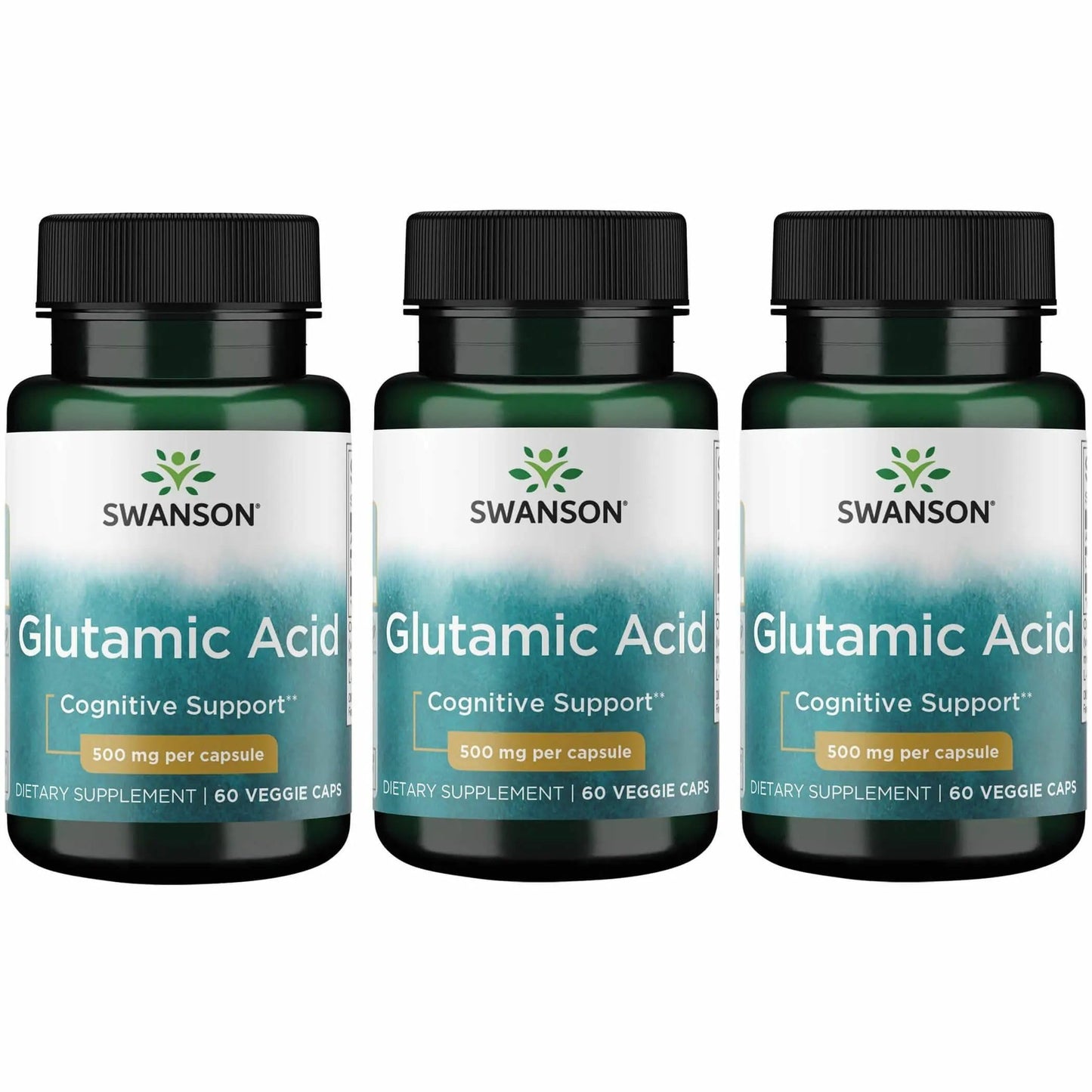 Swanson Glutamic Acid 500 mg – 3 Pack | Amino Acid Supplement for Cognitive Support