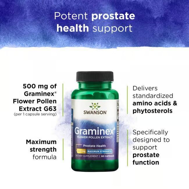 Swanson Graminex Flower Pollen Extract – Prostate & Urinary Health (60 Capsules, 500 mg) – 3-Pack